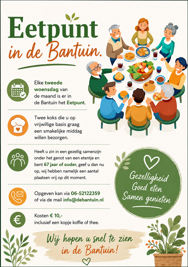 Iedere tweede woensdag van de maand: Eetpunt bij de Bantuin