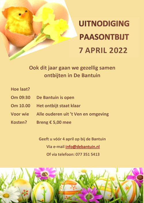 7 april - paasontbijt bij de Bantuin