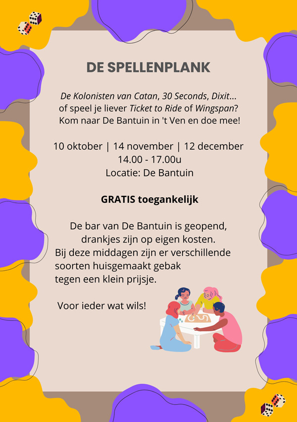 10 okt - 14 nov - 12 dec: De Spellenplank 